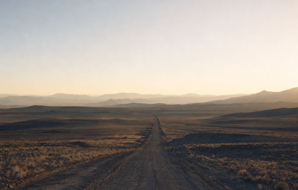 Amanecer sobre la meseta al este de Albuquerque, con las cordilleras superpuestas hacia el horizonte.